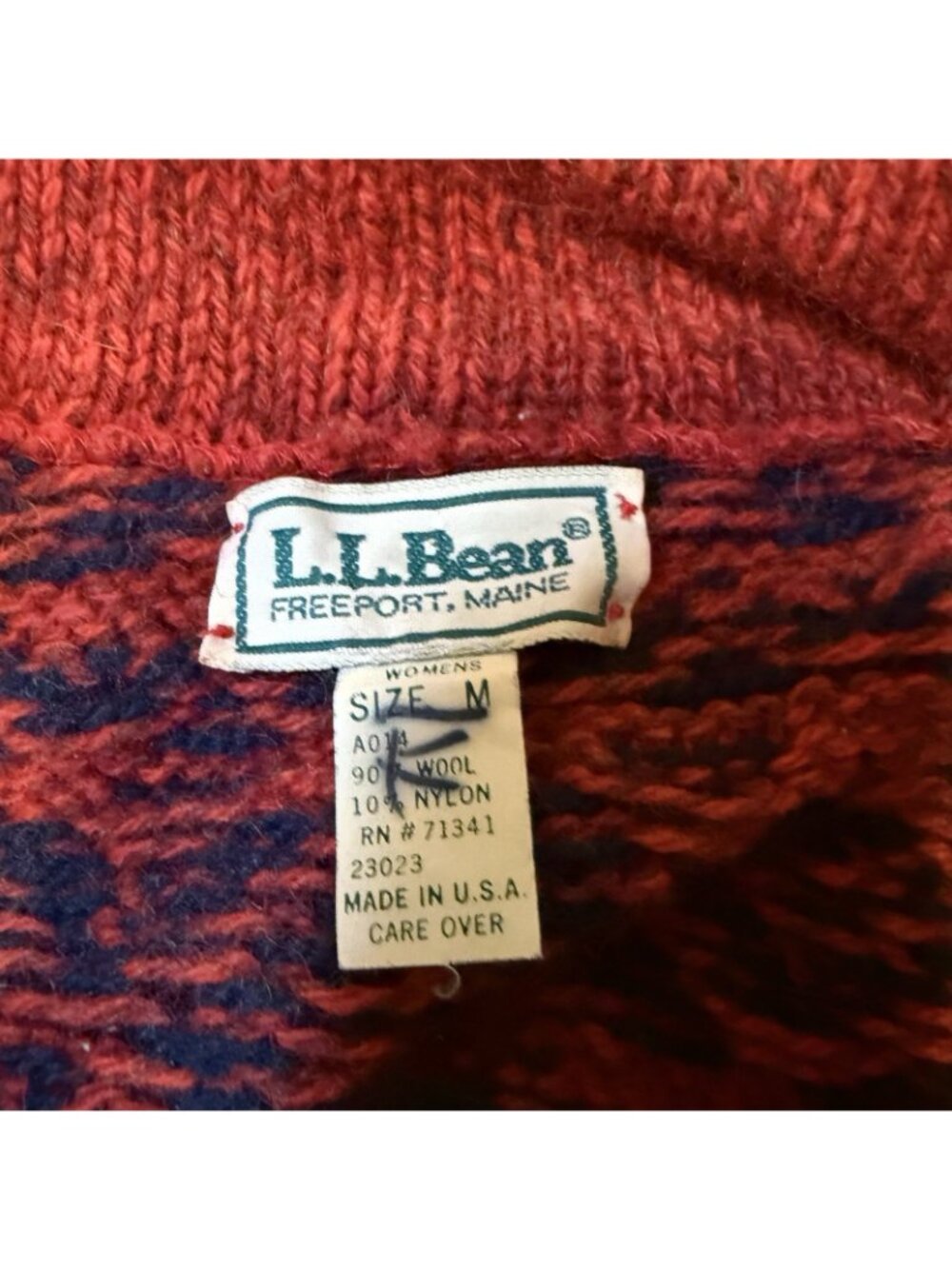 Vintage LL Bean Womens Wool Nylon Blend Full Zip Sweater Medium Nordic Geometric - Picture 2 of 6